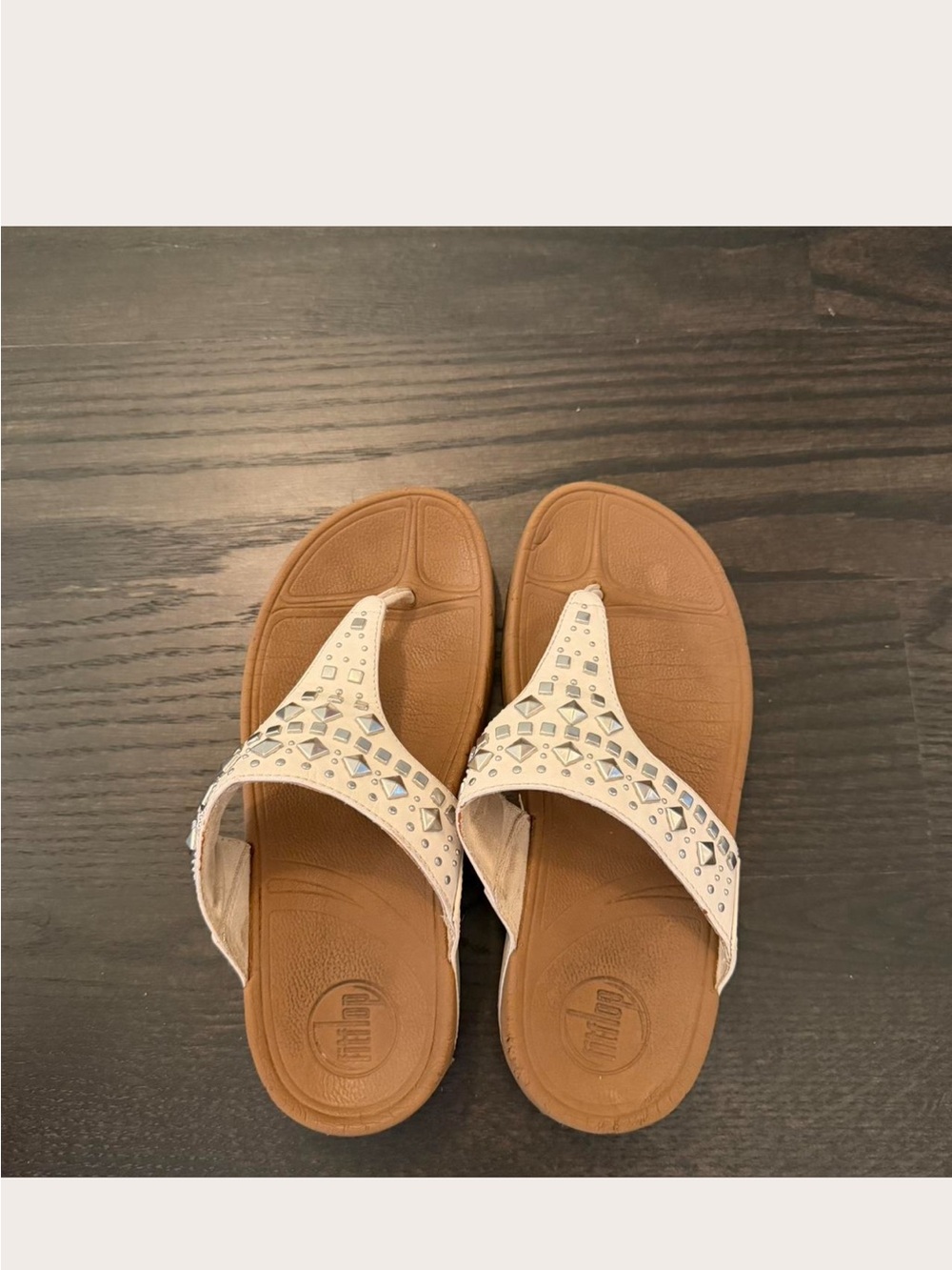 Crystal-Embellished Cream Thong Sandals for Women